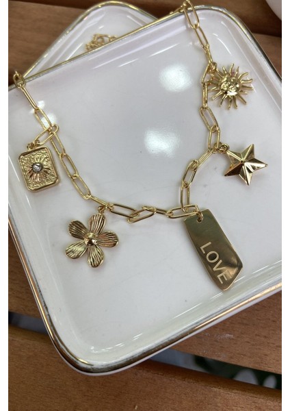 Çelik Şık Aşk Kolyesi Gold 47 cm