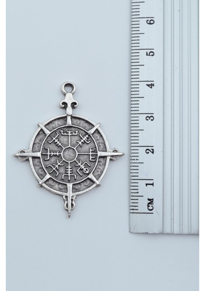 Viking Vegvisir Pusula Gümüş Kaplama Deri İp Kolye