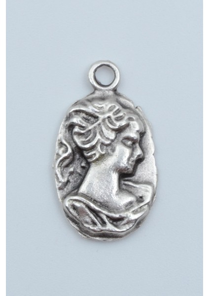 Vintage Cameo Kolye Ucu - Antik Gümüş Kaplama - Kod:238