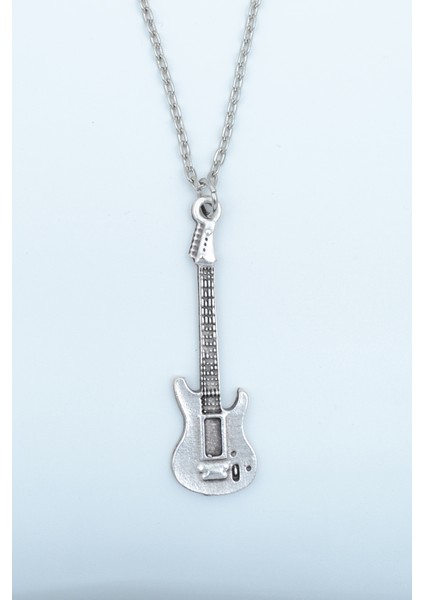 Elektro Gitar Zincir Kolye - Gümüş Kaplama - Erkek Kadın Kolye - Kod:523