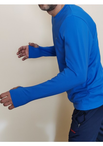 Erkek Mavi Bisiklet Yaka Uzun Kol Spor Sweatshirt 7024-08 modelleri