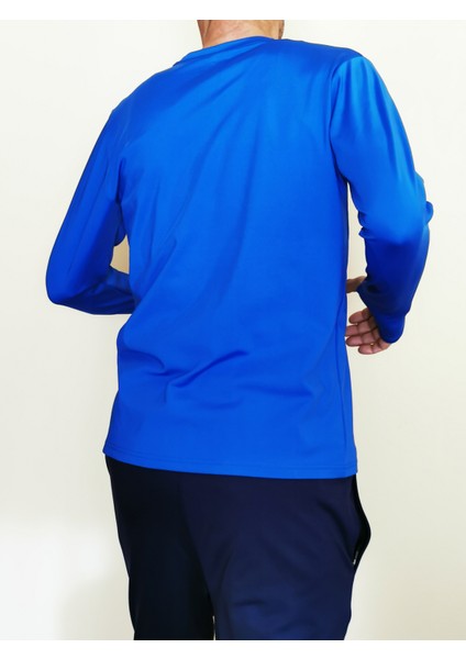 Erkek Mavi Bisiklet Yaka Uzun Kol Spor Sweatshirt 7024-08 fırsatları