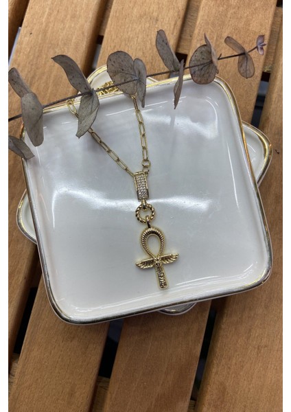 Çelik Ankh Kolye Gold 56 cm