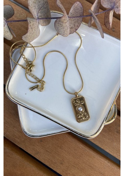 Çelik Inci Detaylı Moon Kolye 45 cm