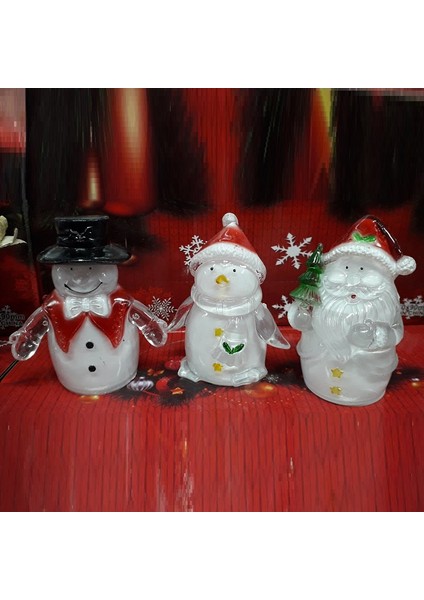 3 Adet Vıp Renkli LED Işıklı Işıklı Noel Baba Kardan Adam Yılbaşı Işıkları LED Işıklı Noel Baba
