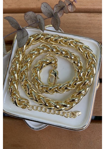 14K Altın Kaplama Iç Içe Geçmeli Lüks Kolye 52 cm