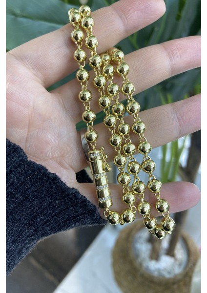 14K Altın Kaplama Topçuklu Serenay Serisi Şık Kolye 46CM