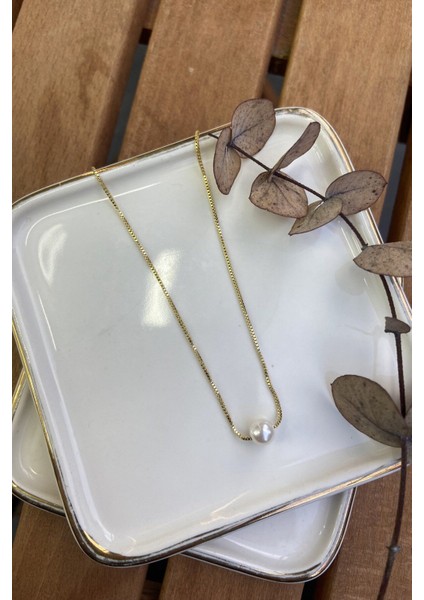 Çelik Ince Zincirde Inci Kolye 50CM