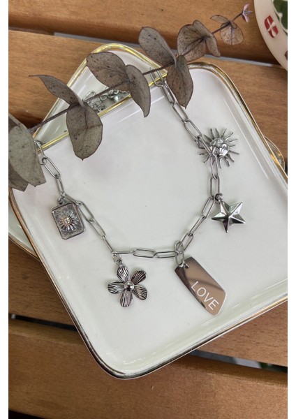 Çelik Aşk Kolyesi Silver 47 cm