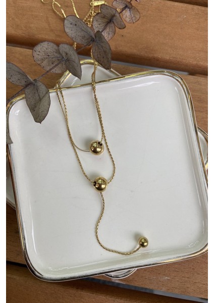 Çelik Ikili Top Detaylı Kolye 45 cm