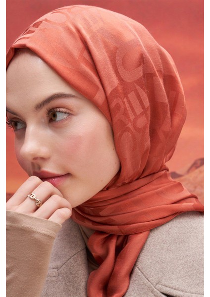 Yazı Desen Jakar Italyan Ipekli Şal Kiremit
