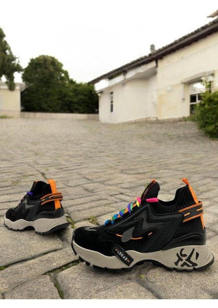 Snicker Y050325 Siyah Çok Renkli Bağcıklı Tam Ortopedik Kadın Sneaker Günlük Spor Ayakkabı indirimleri