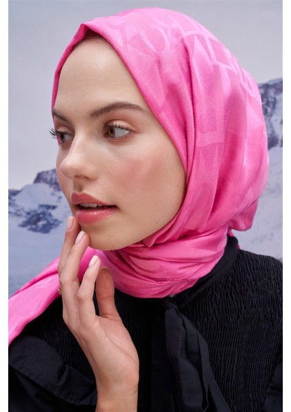 Yazı Desen Jakar Italyan Ipekli Şal Koyu Pembe modelleri