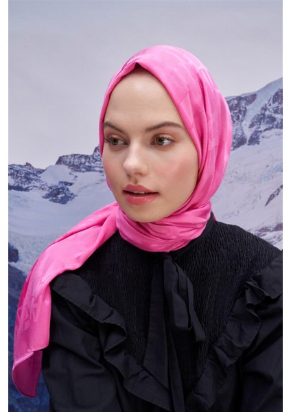 Yazı Desen Jakar Italyan Ipekli Şal Koyu Pembe fırsatları