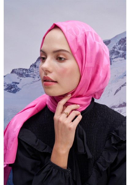 Yazı Desen Jakar Italyan Ipekli Şal Koyu Pembe indirimleri