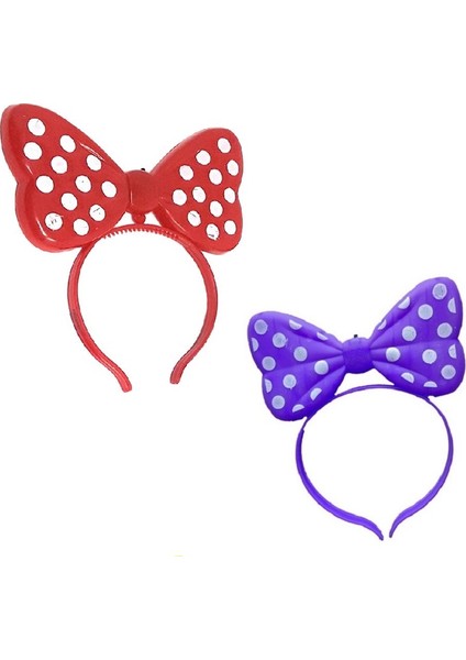 Kırmızı Minnie Mouse Işıklı Taç Mor Minnie Mouse Işıklı Taç 2 Adet Headband LED Light Parti Işığı