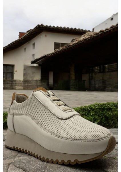 D25ya-3540 Krem Deri Tam Ortopedik Kadın Casual Günlük Ayakkabı