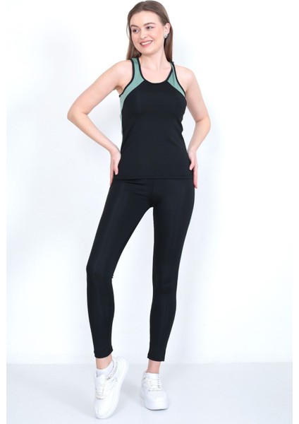 Kadın Yüksek Bel Likralı Toparlayıcı Dalgıç Kumaş Koşu & Fitness Yoga & Pilates Spor Crop-Tayt 2 Li Takım