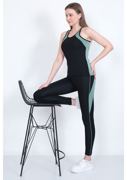 Kadın Yüksek Bel Likralı Toparlayıcı Dalgıç Kumaş Koşu & Fitness Yoga & Pilates Spor Crop-Tayt 2 Li Takım
