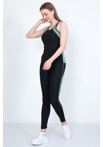 Kadın Yüksek Bel Likralı Toparlayıcı Dalgıç Kumaş Koşu & Fitness Yoga & Pilates Spor Crop-Tayt 2 Li Takım
