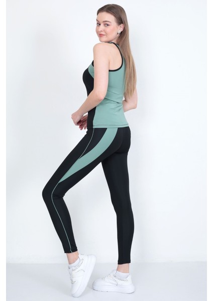 Kadın Yüksek Bel Likralı Toparlayıcı Dalgıç Kumaş Koşu & Fitness Yoga & Pilates Spor Crop-Tayt 2 Li Takım