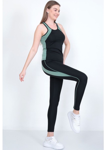 Kadın Yüksek Bel Likralı Toparlayıcı Dalgıç Kumaş Koşu & Fitness Yoga & Pilates Spor Crop-Tayt 2 Li Takım