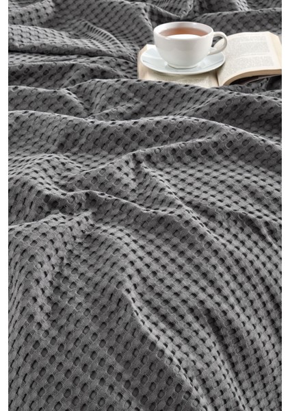 Çift Kişilik Gri Renk Waffle Pike Pamuk 200 x 220 cm