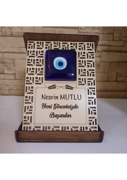 Kişiye Özel Dekoratif Nazar Boncuklu Ahşap Plaket