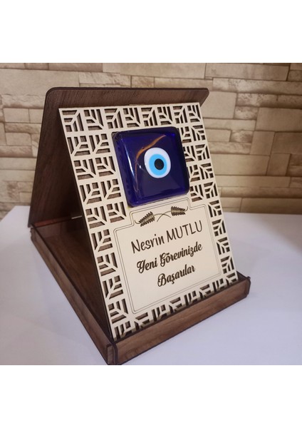 Kişiye Özel Dekoratif Nazar Boncuklu Ahşap Plaket