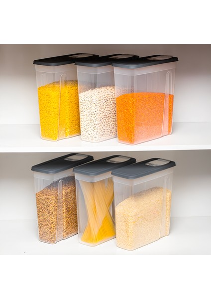 ORG-451 Sandy 6'lı Hava Geçirmez Pratik Kapaklı Erzak Bakliyat Saklama Kabı Seti 5,90 Lt Antrasit modelleri