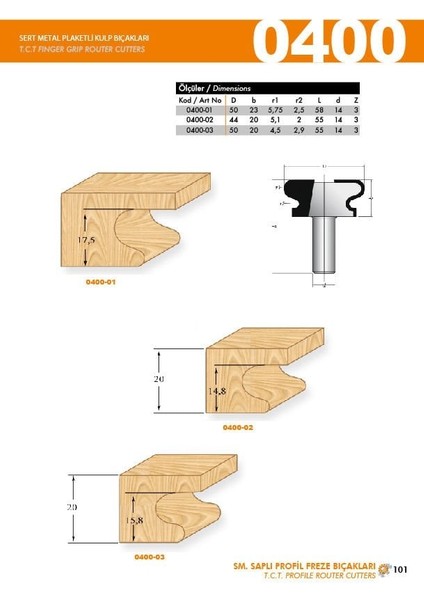 Sert Metal Plaketli Kulp Profil Freze Bıçağı 400-02