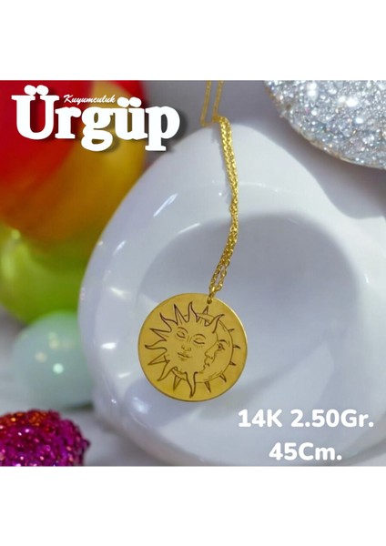 14 Ayar 2.50 Gram Altın Güneş ve Ay Kolye