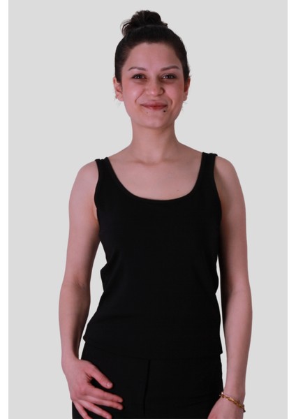 Siyah Kadın Kolsuz T-Shirt 586-04