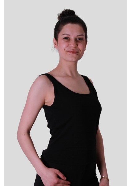 Siyah Kadın Kolsuz T-Shirt 586-04
