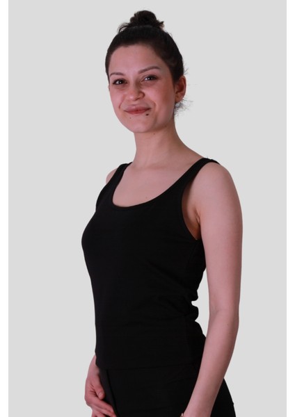 Siyah Kadın Kolsuz T-Shirt 586-04