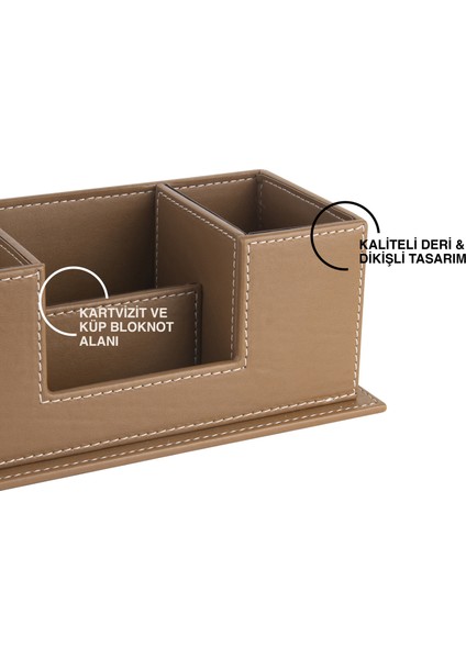 Masaüstü Deri Organizer Kalemlik 4 Gözlü Desktop Organizer Rainbow Vegan 10X12X25 Cm.