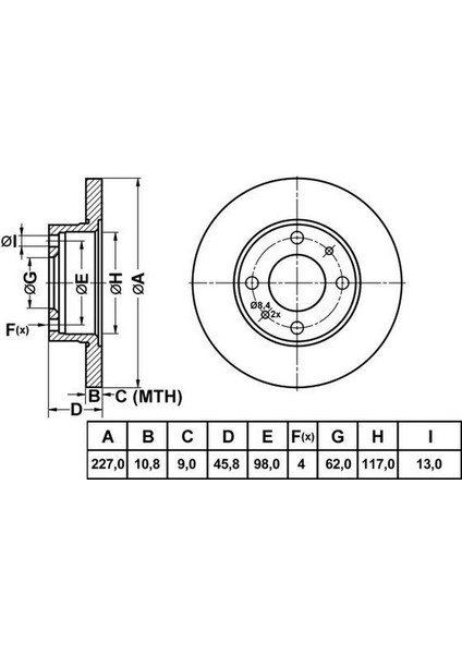 -50200 - Fren Disk Ön Dkş M131 1.6 / Uno 60 4 Bijon 227MM