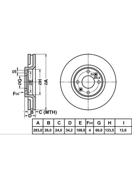 MGA-50104 - Fren Disk Ön P207 06> P307 00> P308 07> P1007 05> P2008 13> P3008 09> Partner 08> / Xsara C3 Iı 09> C3 Pıcasso 09> C4 C5 Ds3 10> Ds4 11> Berlıngo 08>