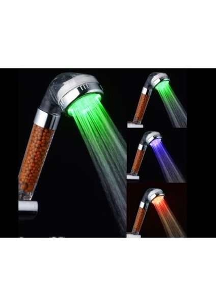 Renk Değiştiren LED Işıklı Duş Başlığı Seti - Hortum Askı Seti (Pilsiz- Elektriksiz)