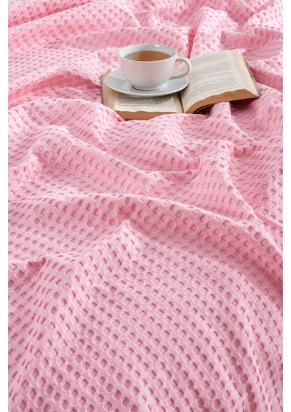 Tek Kişilik Pembe Renk Waffle Pike Pamuk 160 x 220 cm