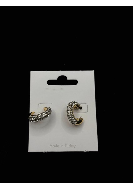 Zirkon Taşlı Altın Kaplama Yarım Halka Küpe