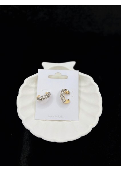 Zirkon Taşlı Altın Kaplama Yarım Halka Küpe modelleri