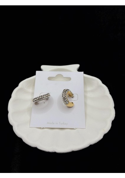 Zirkon Taşlı Altın Kaplama Yarım Halka Küpe fırsatları