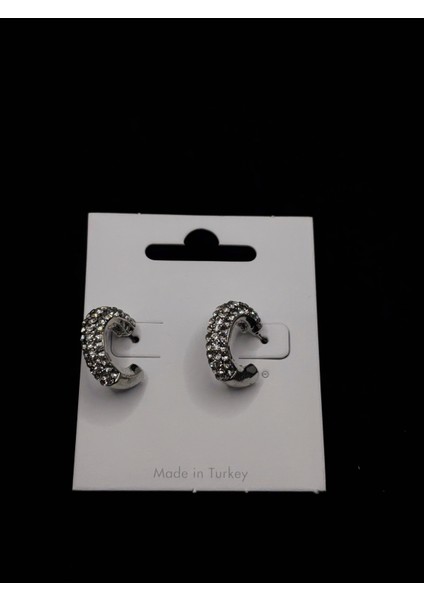 Zirkon Taşlı Gümüş Kaplama Yarım Halka Küpe