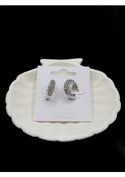Zirkon Taşlı Gümüş Kaplama Yarım Halka Küpe modelleri