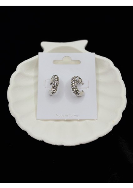 Zirkon Taşlı Gümüş Kaplama Yarım Halka Küpe fırsatları