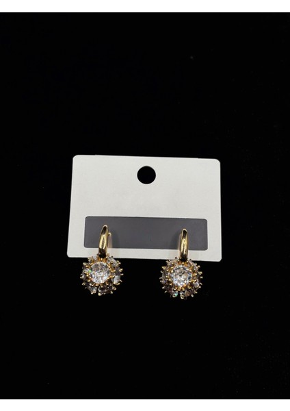 Yuvarlak Zirkon Taşlı Küpe