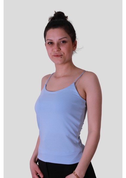Lastik Askı Açık Mavi Kadın Kolsuz T-Shirt 580-04