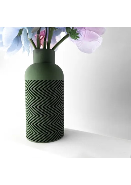 Zikzak Tasarımlı Sade Detaylı Modern Yeşil Vazo