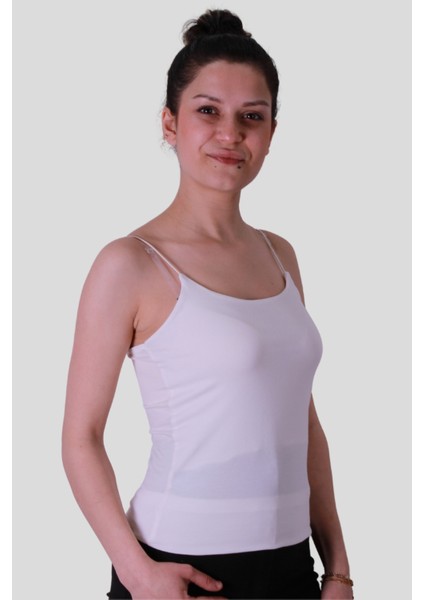 Lastik Askı Krem Kadın Kolsuz T-Shirt 580-04